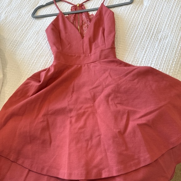 Dark pink/deep dusty rose lace back v neck dress #ALine #lacedress size s - Picture 4 of 7